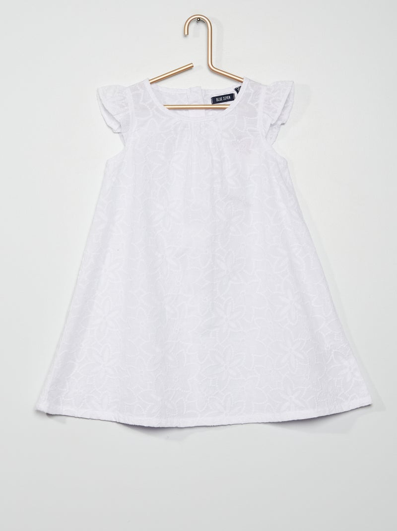 Vestido de gola redonda bordada Branco - Kiabi