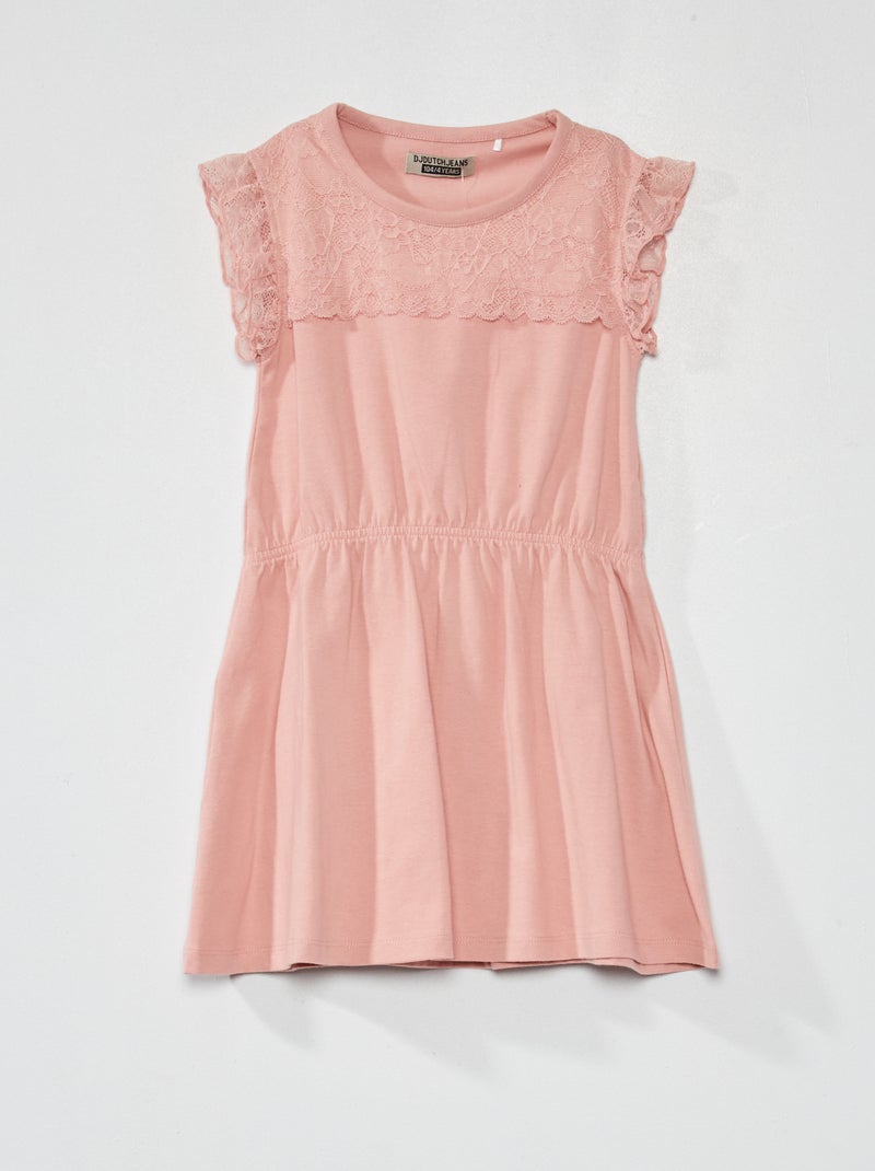 Vestido de gola redonda com renda Rosa - Kiabi