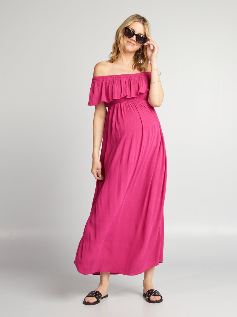 Vestido de grávida com gola Bardot ROSA - Kiabi