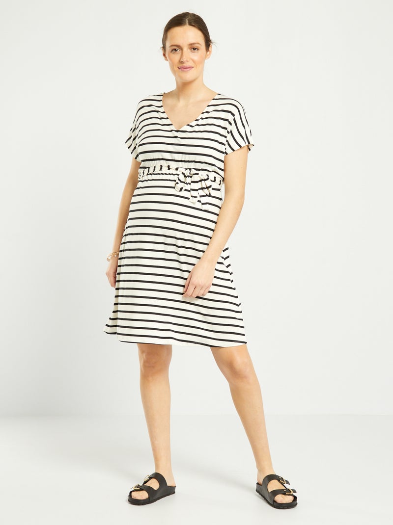 Vestido de grávida com gola em bico BRANCO - Kiabi