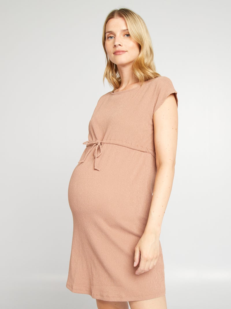 Vestido de grávida com gola em bico e manga curta ROSA - Kiabi