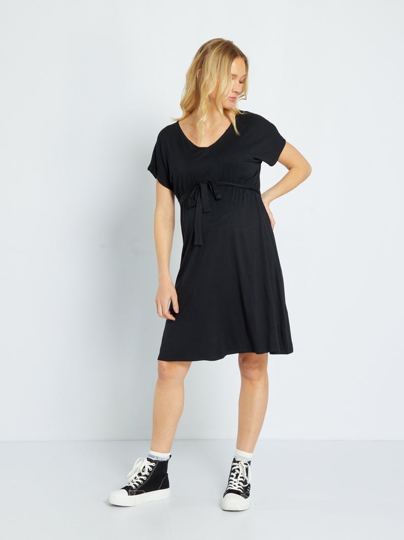 Vestido de grávida com gola em bico Preto - Kiabi