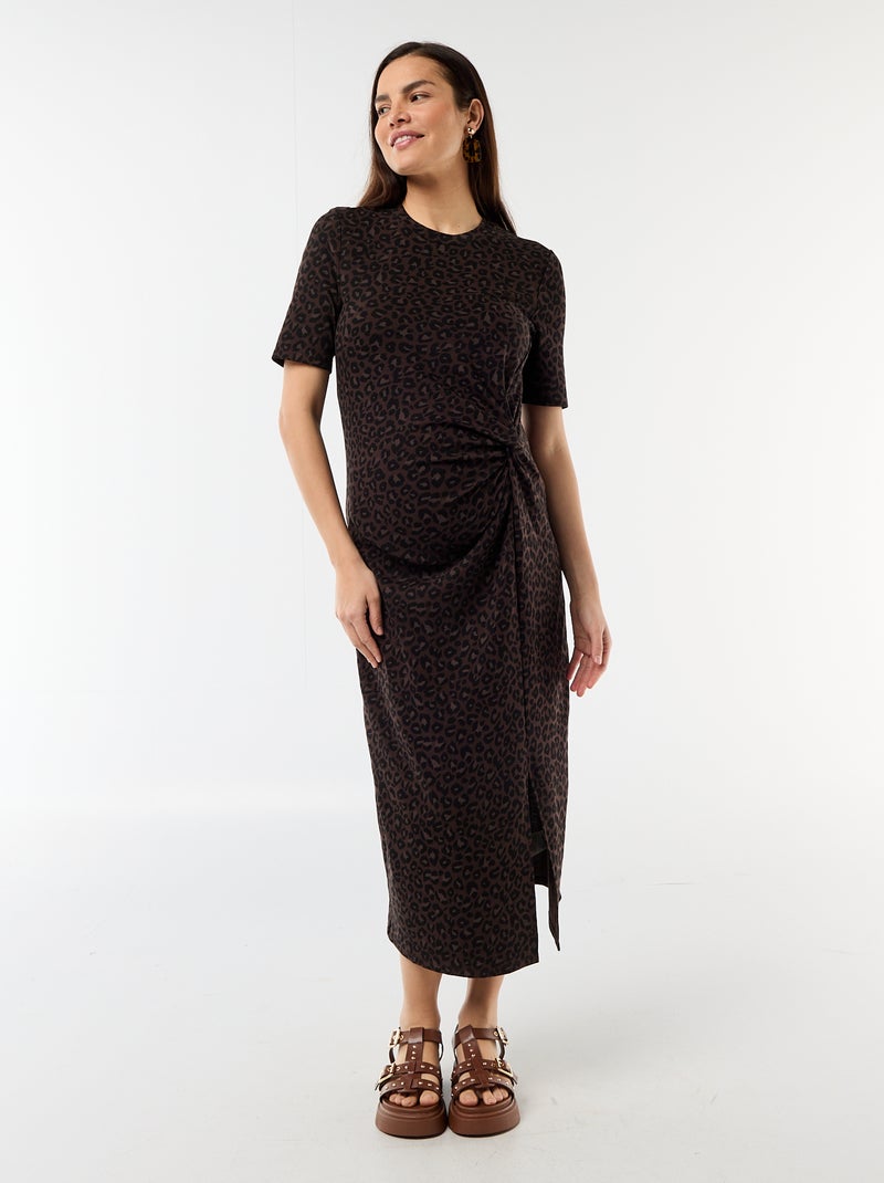 Vestido de grávida com torcido frontal Castanho - Kiabi