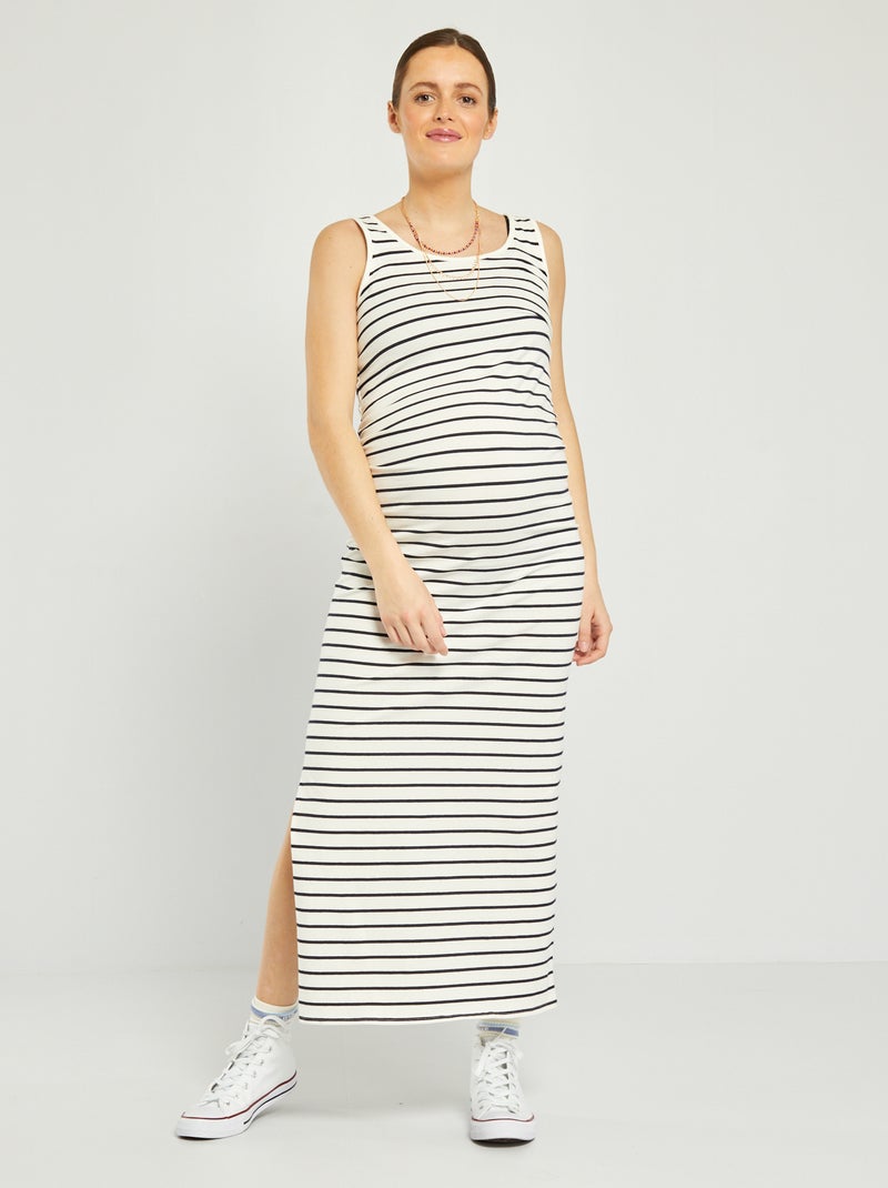 Vestido de grávida comprido às 'riscas' BRANCO - Kiabi