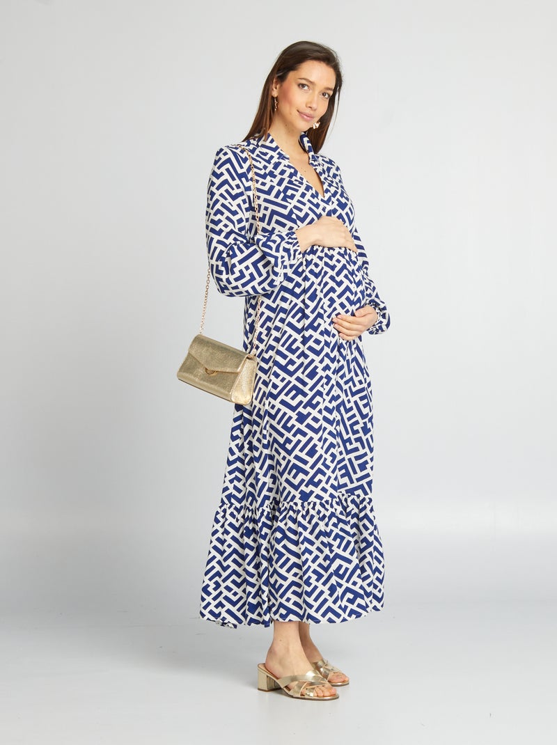 Vestido de grávida comprido com folhos AZUL - Kiabi