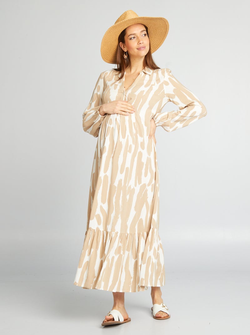 Vestido de grávida comprido com folhos BRANCO - Kiabi