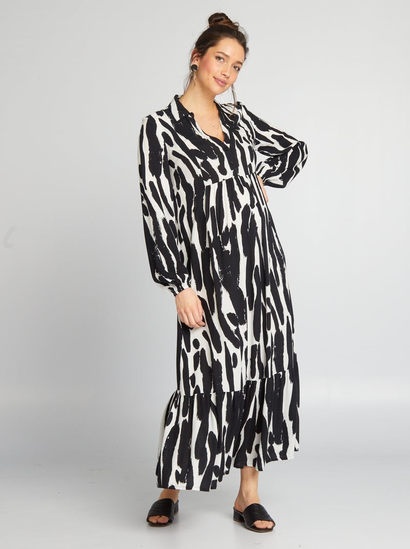Vestido de grávida comprido com folhos PRETO - Kiabi