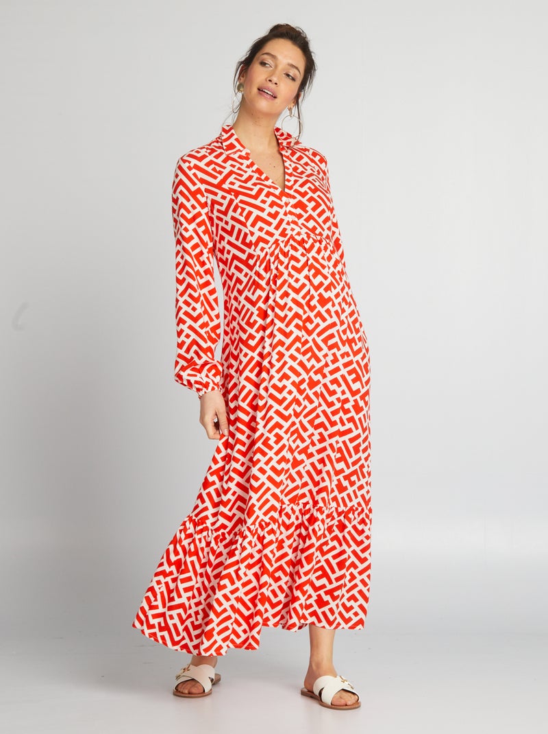 Vestido de grávida comprido com folhos VERMELHO - Kiabi