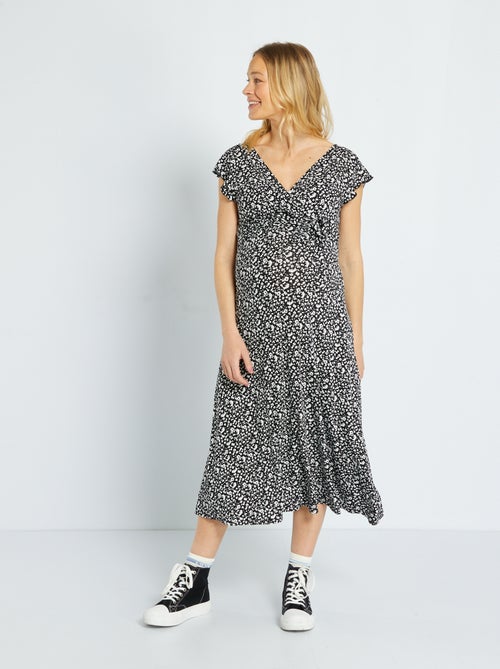 Vestido de grávida comprido com gola cruzada - Kiabi