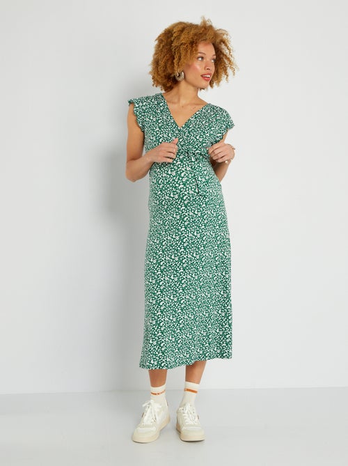 Vestido de grávida comprido com gola cruzada - Kiabi