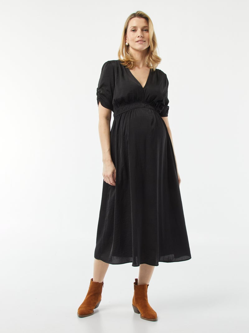 Vestido de grávida comprido e fluido Preto - Kiabi