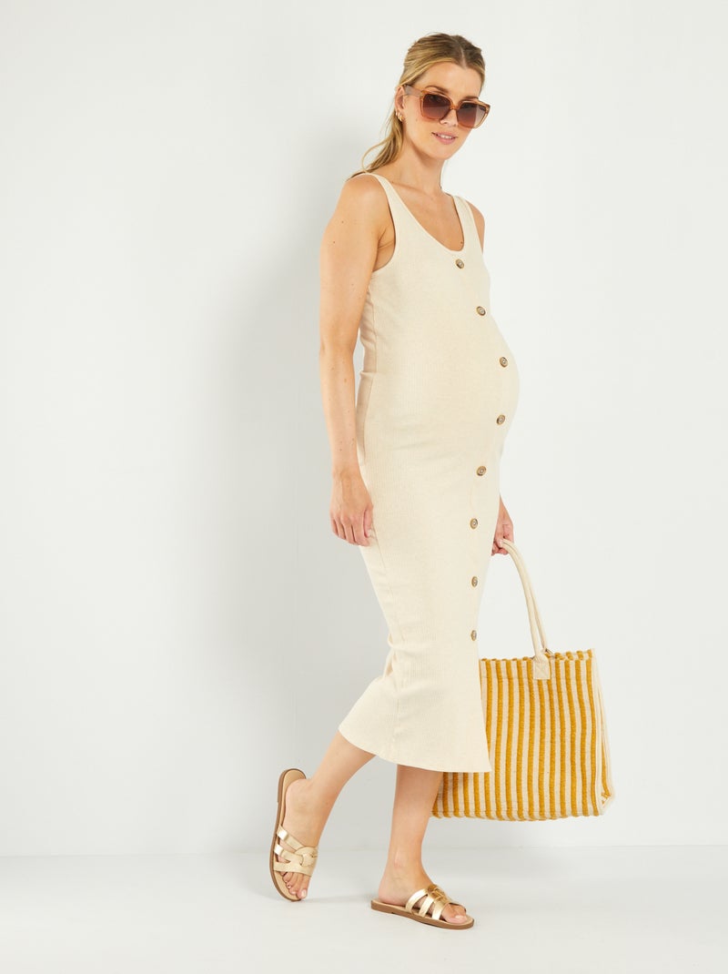 Vestido de grávida, comprido e nervurado BEGE - Kiabi