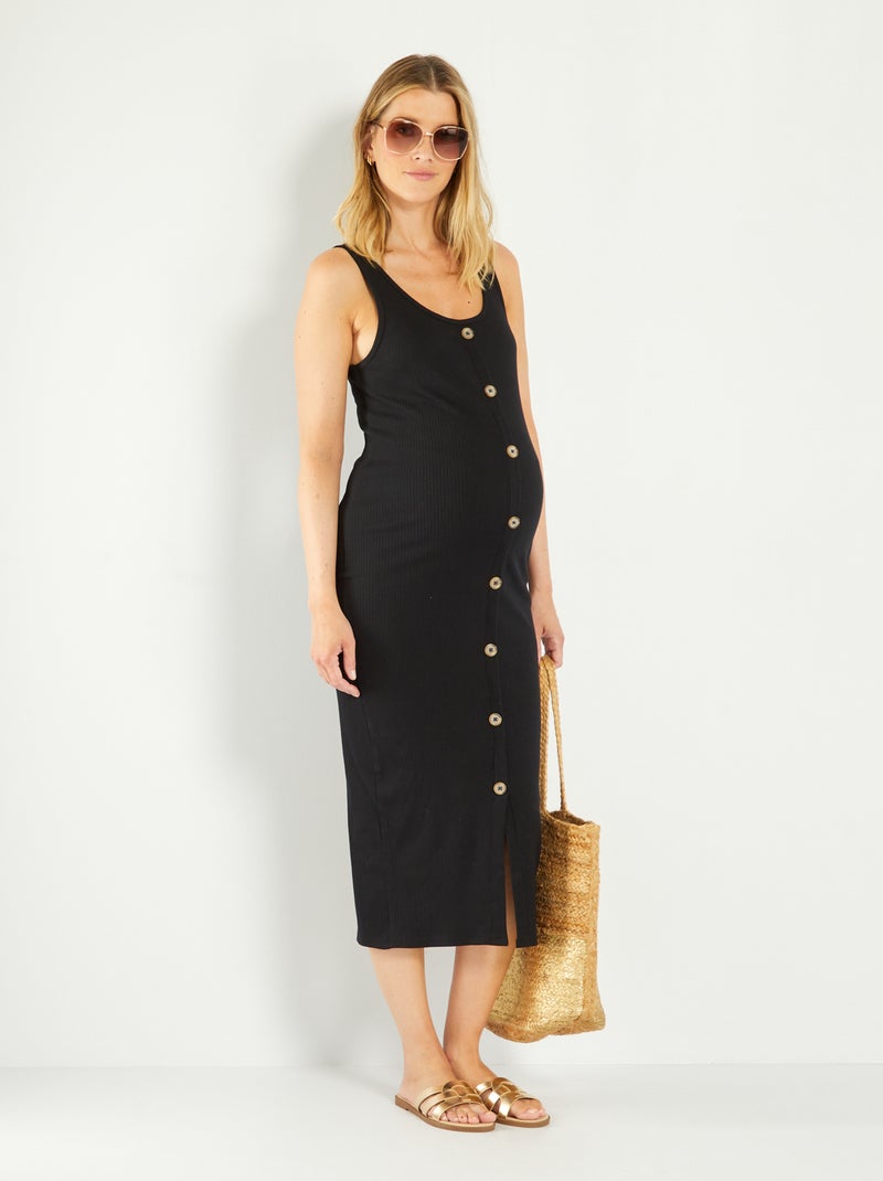 Vestido de grávida, comprido e nervurado Preto - Kiabi