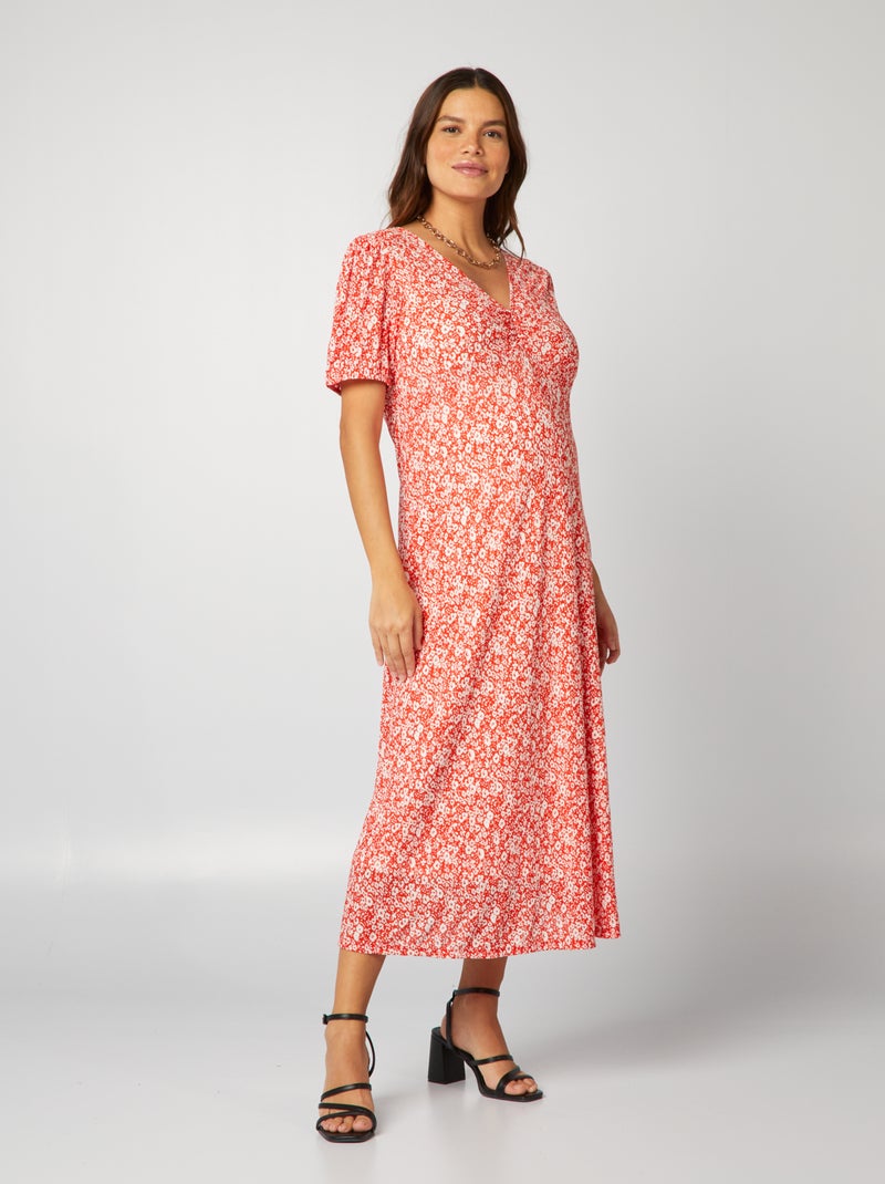 Vestido de grávida comprido estampado VERMELHO - Kiabi