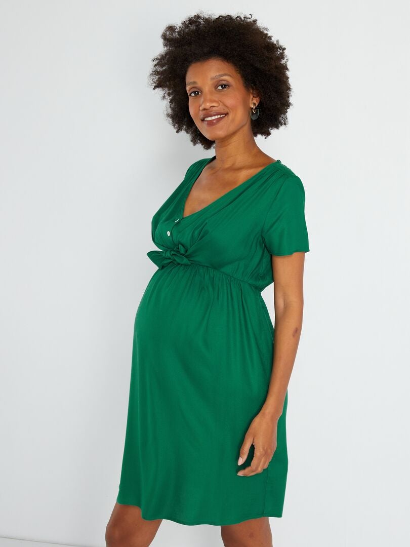 Vestido de grávida curto com decote em bico VERDE - Kiabi