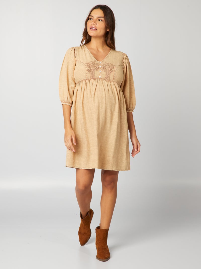Vestido de grávida em linho misturado BEGE - Kiabi