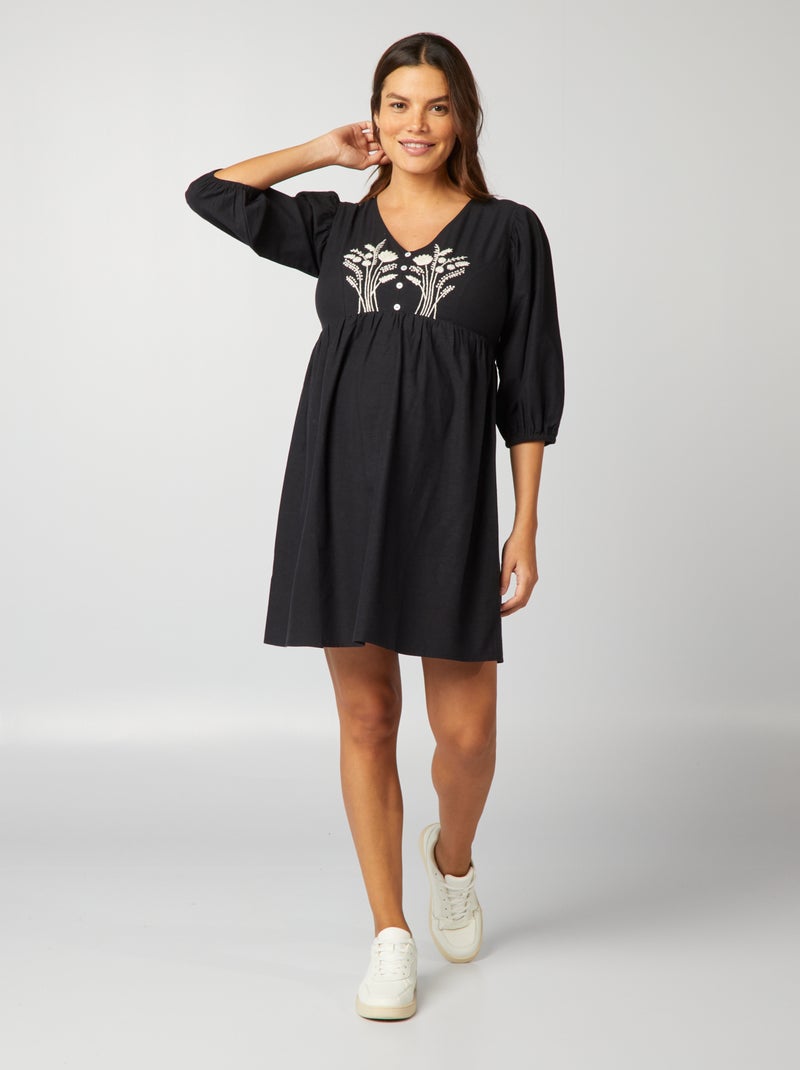 Vestido de grávida em linho misturado PRETO - Kiabi