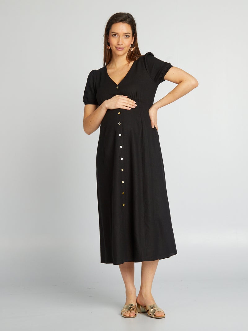 Vestido de grávida em linho Preto - Kiabi
