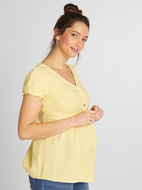Vestido de grávida estilo camisa em gaze de algodão - Kiabi