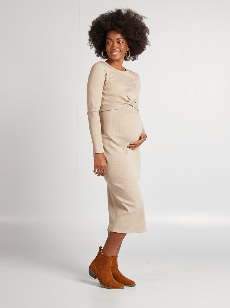 Vestido de grávida nervurado bege - Kiabi