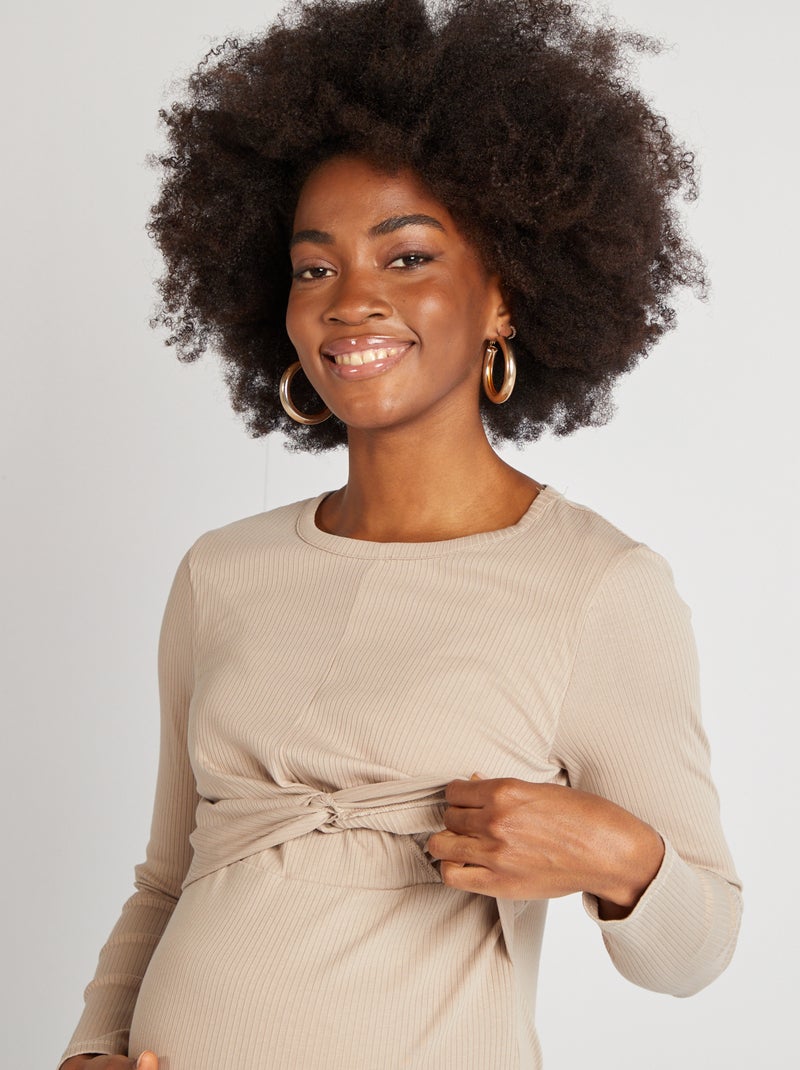 Vestido de grávida nervurado bege - Kiabi