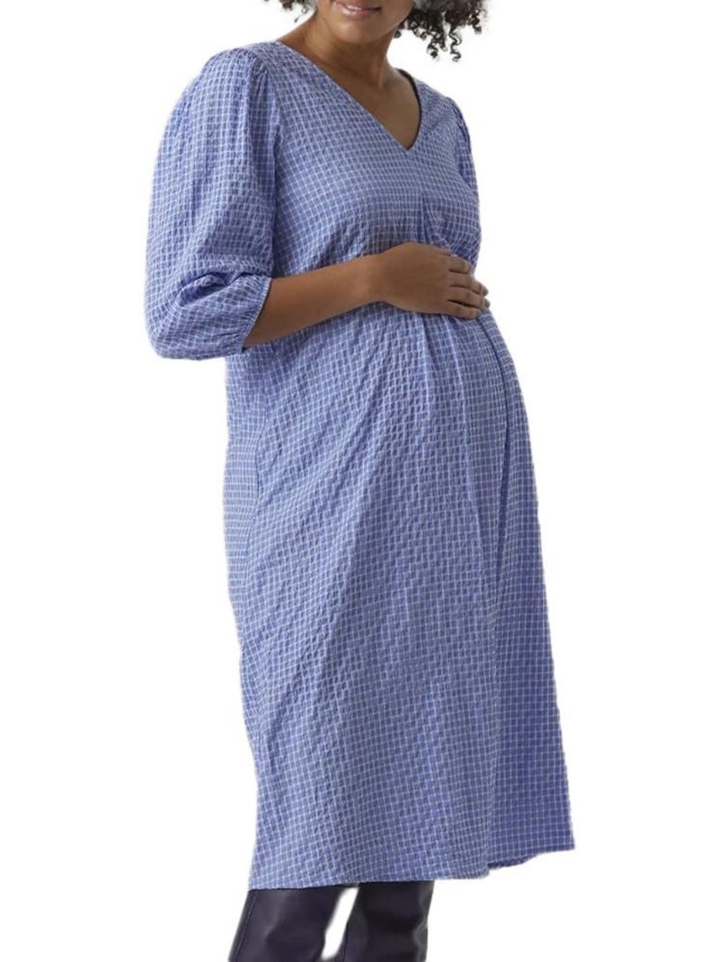 Vestido de Gravidez Vero Moda Branco/Azul Comprimento Midi Azul - Kiabi