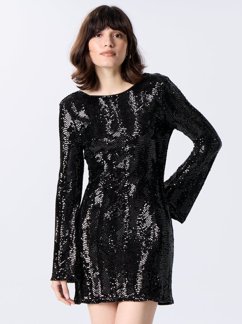 Vestido de lantejoulas com costas descobertas Preto - Kiabi