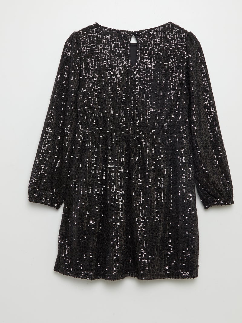 Vestido de lantejoulas + elástico a condizer PRETO - Kiabi