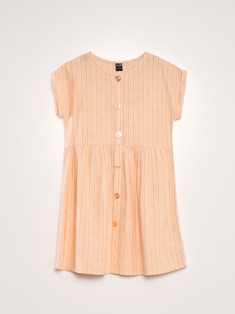 Vestido de linho com botões LARANJA - Kiabi