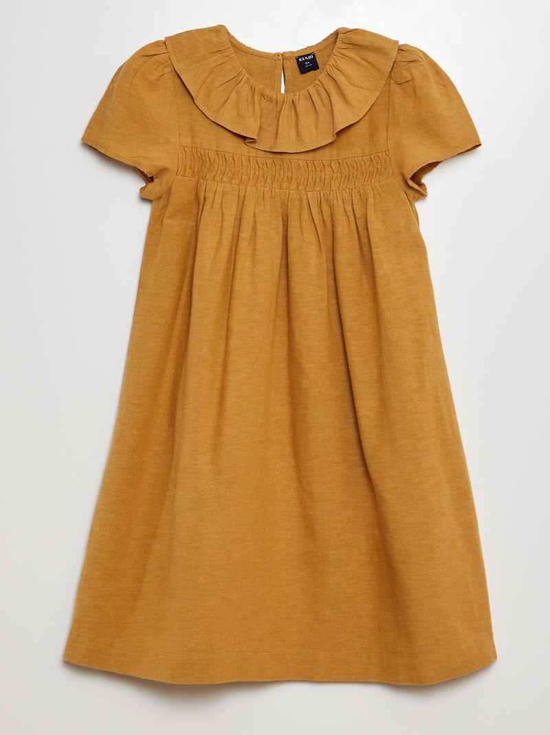 Vestido de linho com cabeção AMARELO - Kiabi