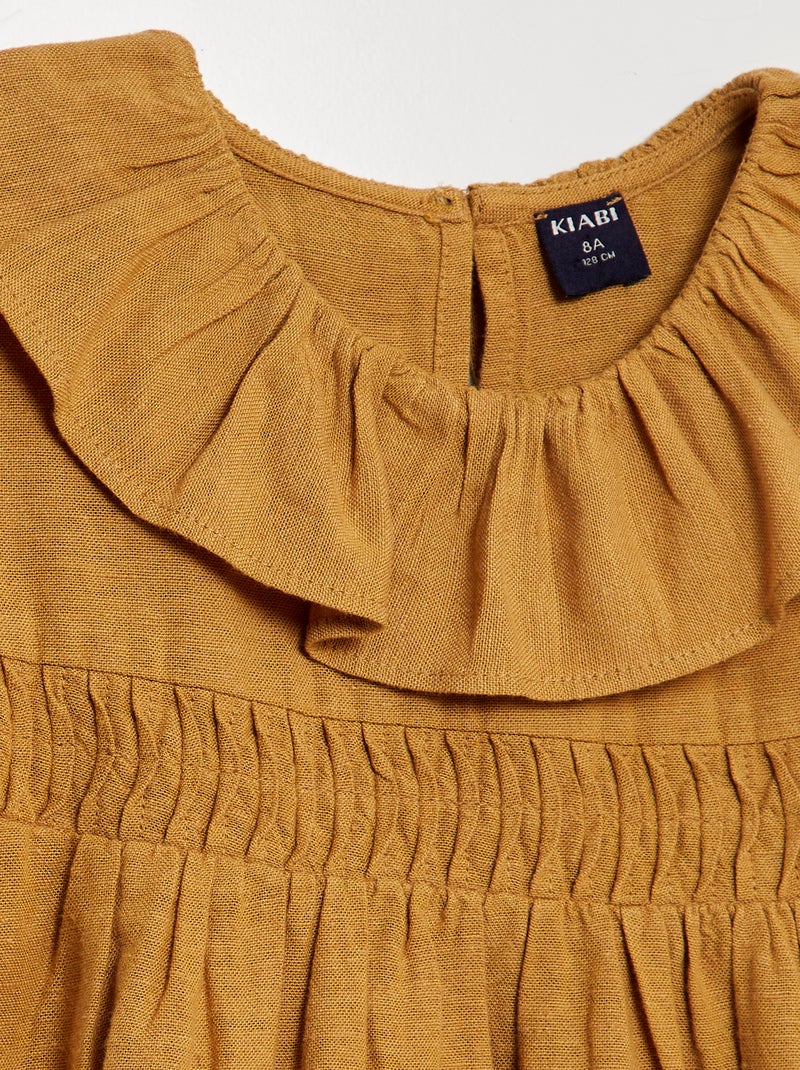 Vestido de linho com cabeção AMARELO - Kiabi