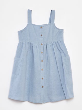 Vestido de linho misturado com abertura com botões