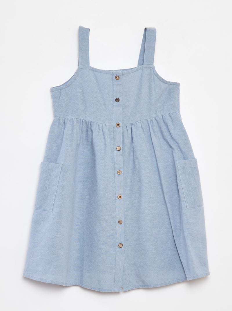 Vestido de linho misturado com abertura com botões Azul - Kiabi