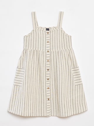 Vestido de linho misturado com abertura com botões
