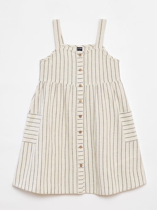 Vestido de linho misturado com abertura com botões - Kiabi