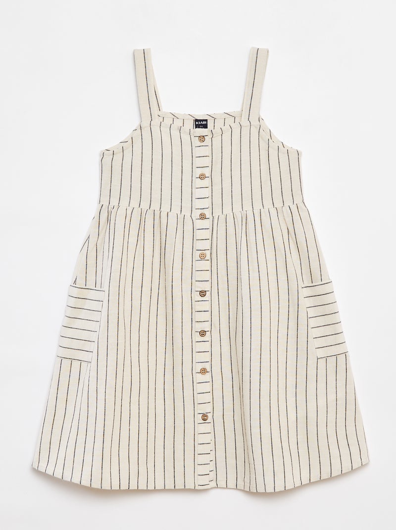 Vestido de linho misturado com abertura com botões Bege - Kiabi