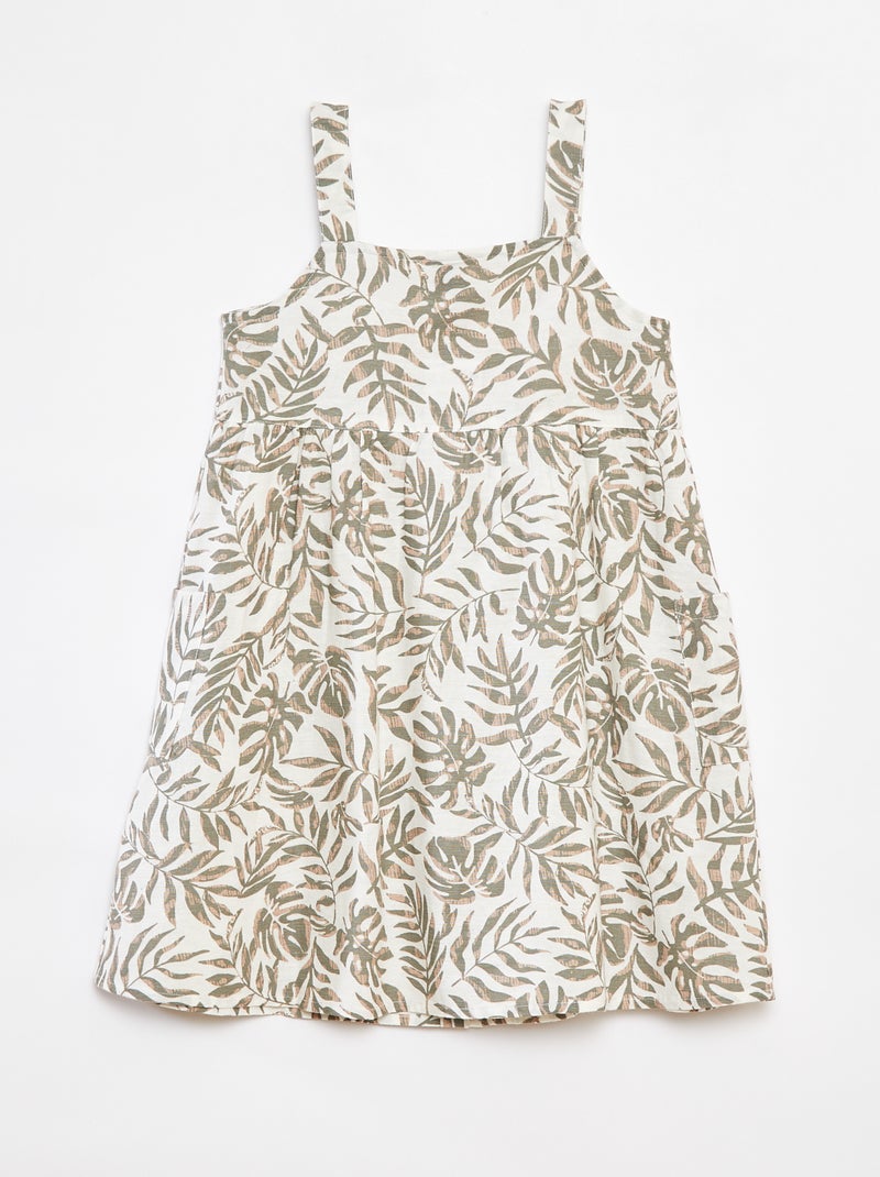 Vestido de linho misturado com abertura com botões Branco - Kiabi