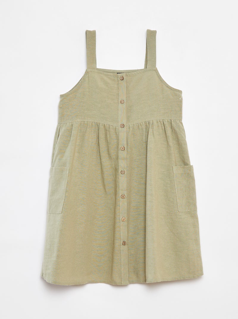 Vestido de linho misturado com abertura com botões Verde - Kiabi