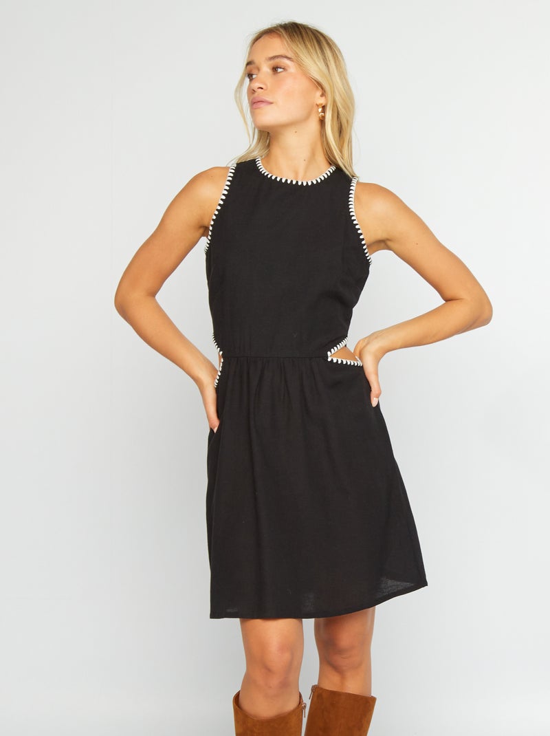 Vestido de linho misturado com rachas nos lados Preto - Kiabi