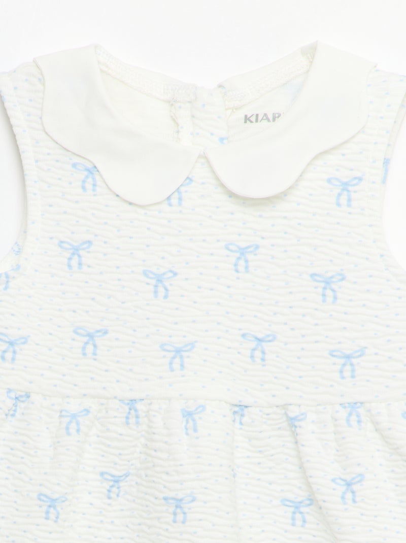 Vestido de malha amassada com gola em popelina Branco - Kiabi
