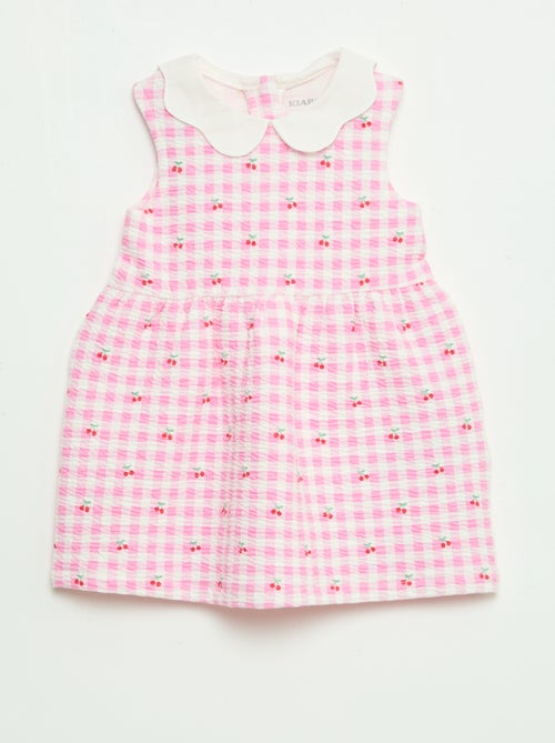 Vestido de malha amassada com gola em popelina - Kiabi