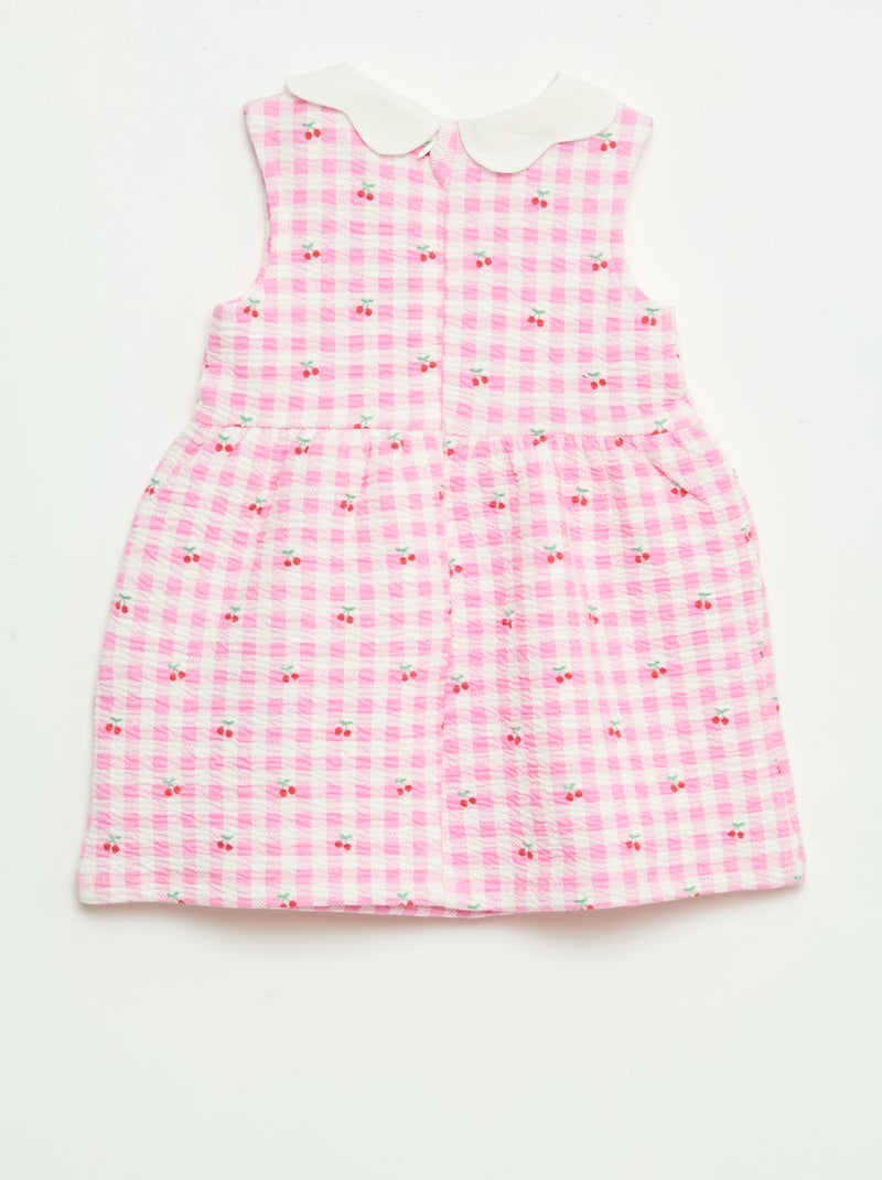 Vestido de malha amassada com gola em popelina Rosa - Kiabi