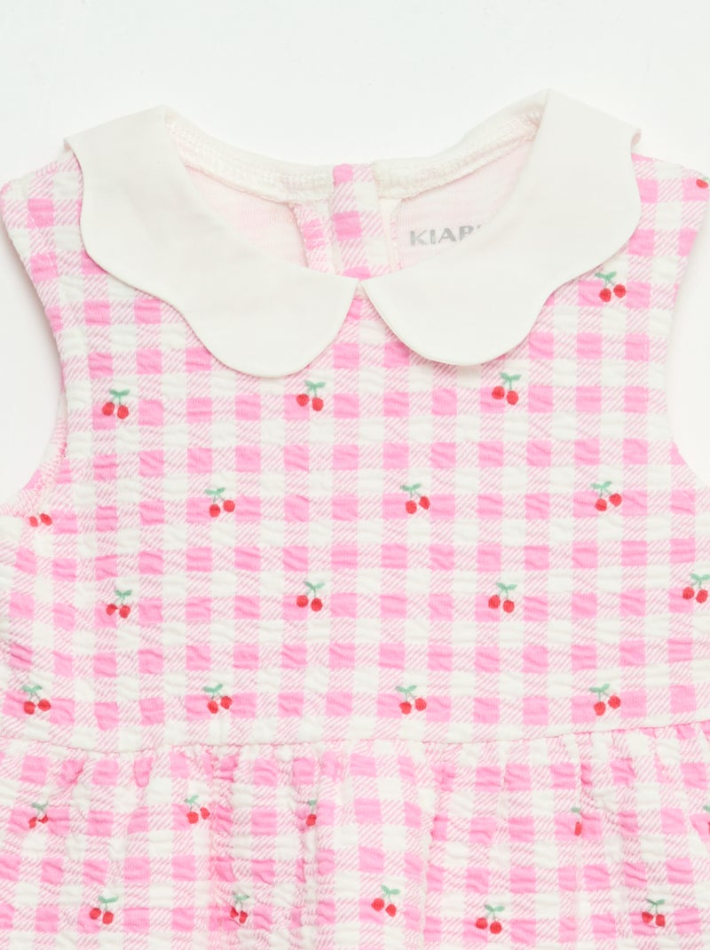 Vestido de malha amassada com gola em popelina Rosa - Kiabi