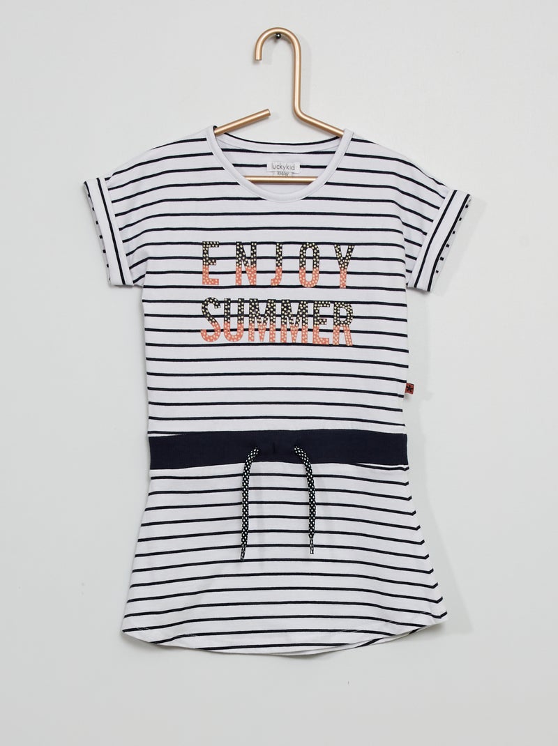 Vestido de malha às riscas Branco/ Marinho - Kiabi
