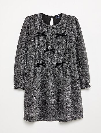Vestido de malha brilhante com laços fantasia