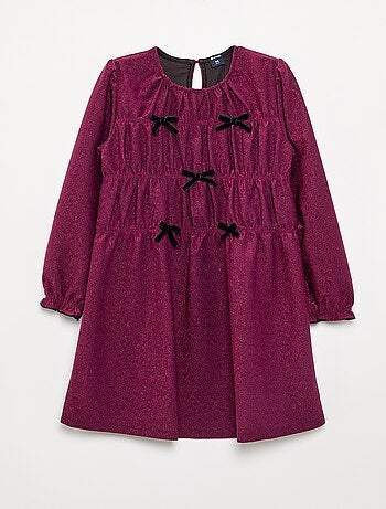Vestido de malha brilhante com laços fantasia