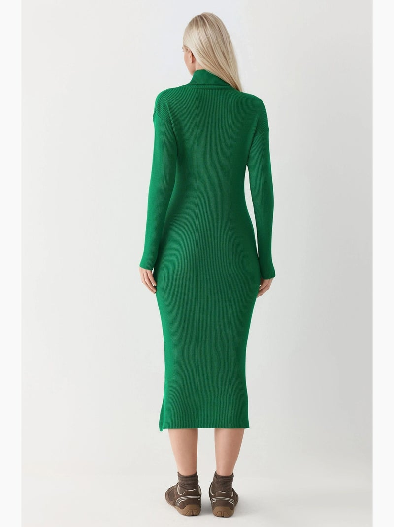Vestido de malha canelada bodycon com gola alta my fashion Verde - Kiabi