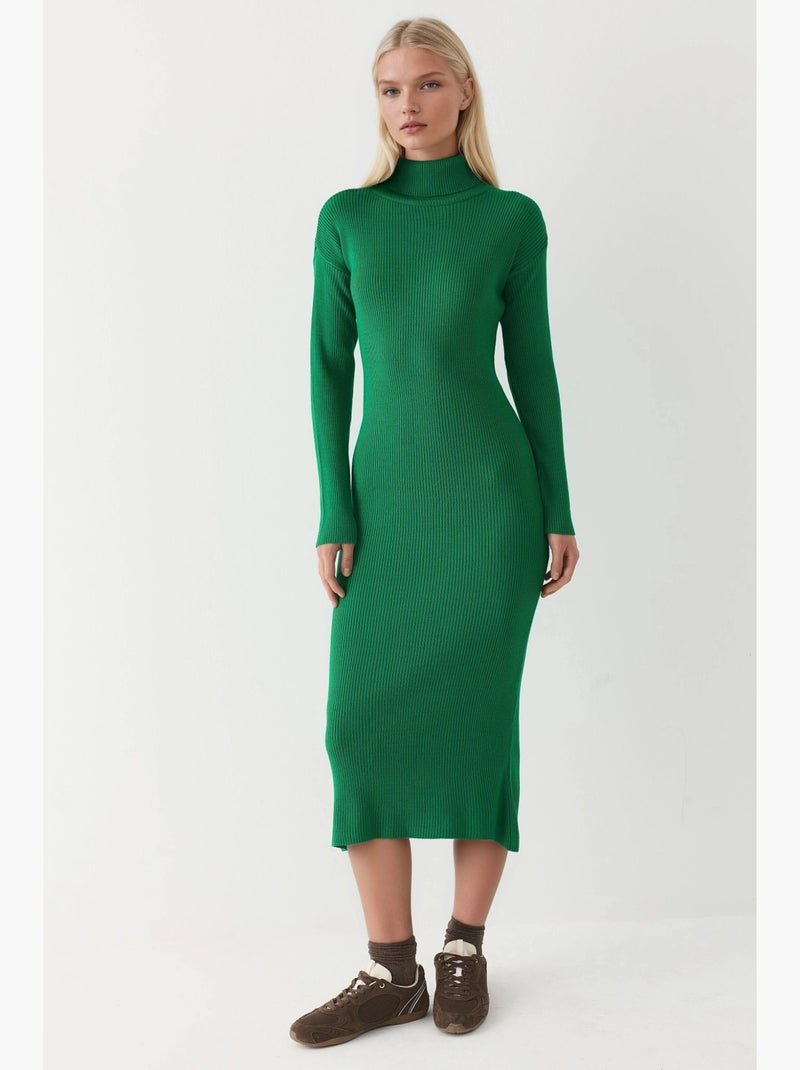 Vestido de malha canelada bodycon com gola alta my fashion Verde - Kiabi