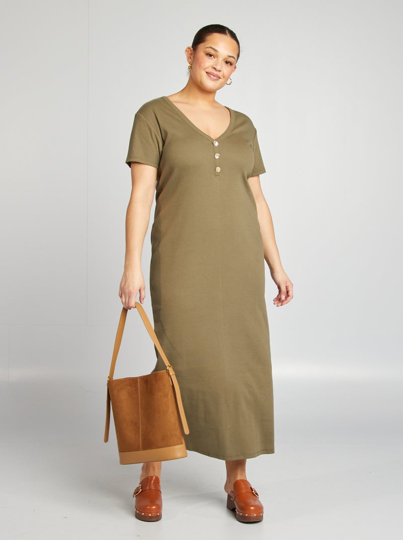 Vestido de malha canelada CAQUI - Kiabi