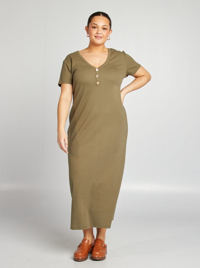 Vestido de malha canelada CAQUI - Kiabi